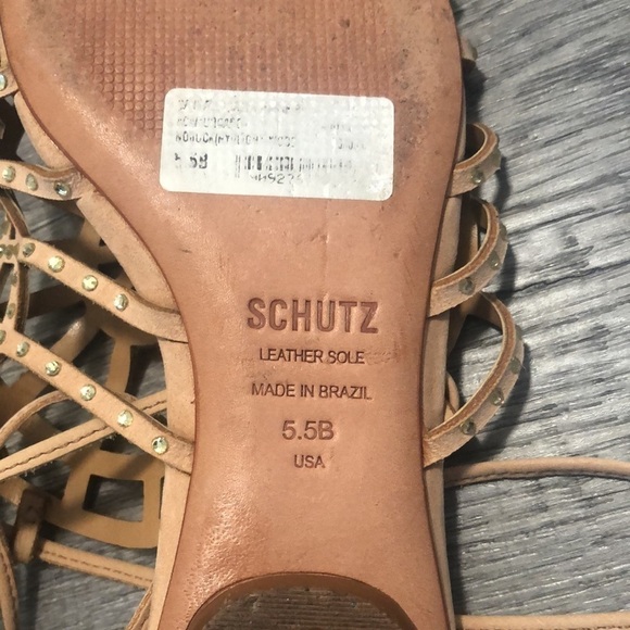 SCHUTZ jeweled leather sole gladiator sandals with circular design light tan - Picture 7 of 8